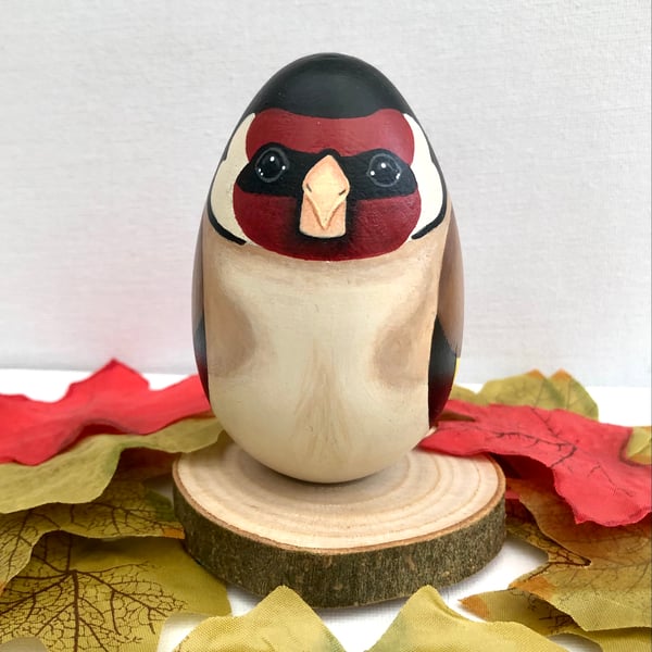 Goldfinch hand-painted wooden egg ornament. 