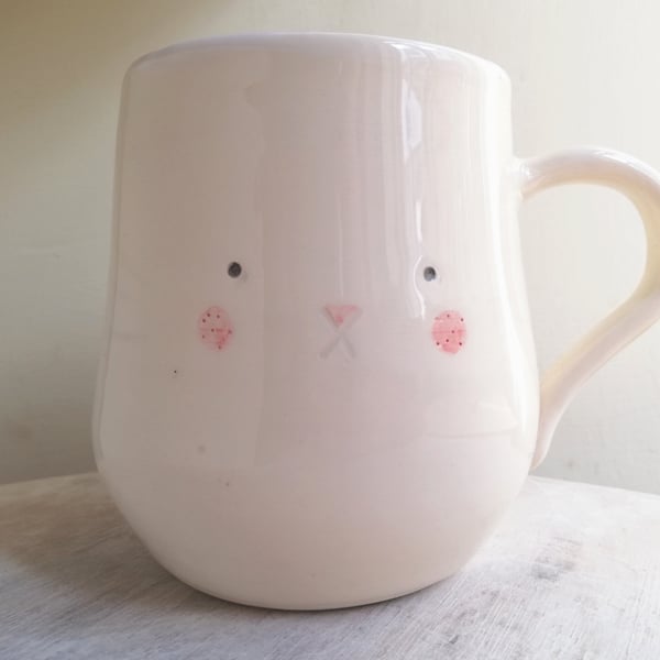 Handmade bunny rabbit mug handpainted face tail cup Seconds Sunday SALE
