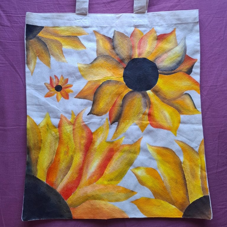 Hand-painted sunflower tote bag