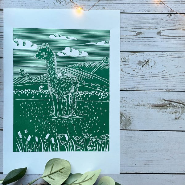 Llama lino print