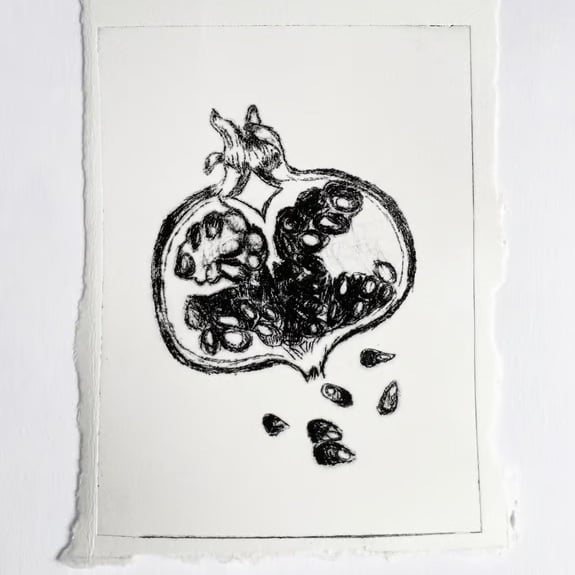 Pomegranate Handmade Print in Black, A6 Size