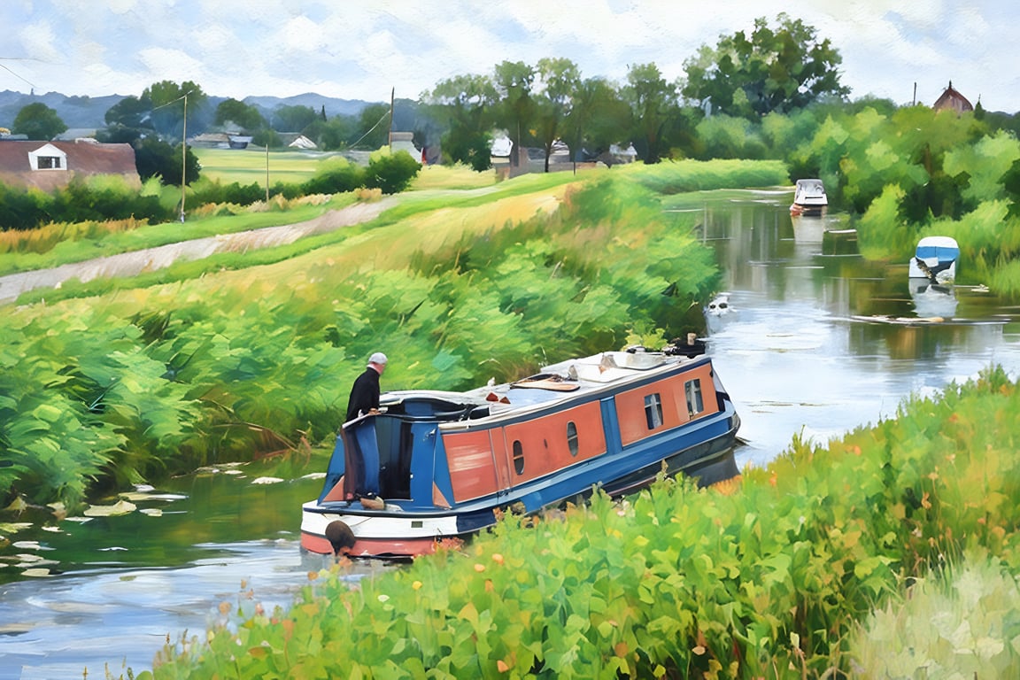 Boat on the Fens Norfolk  A5 Greeting Card 