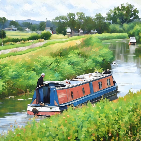 Boat on the Fens Norfolk  A5 Greeting Card 