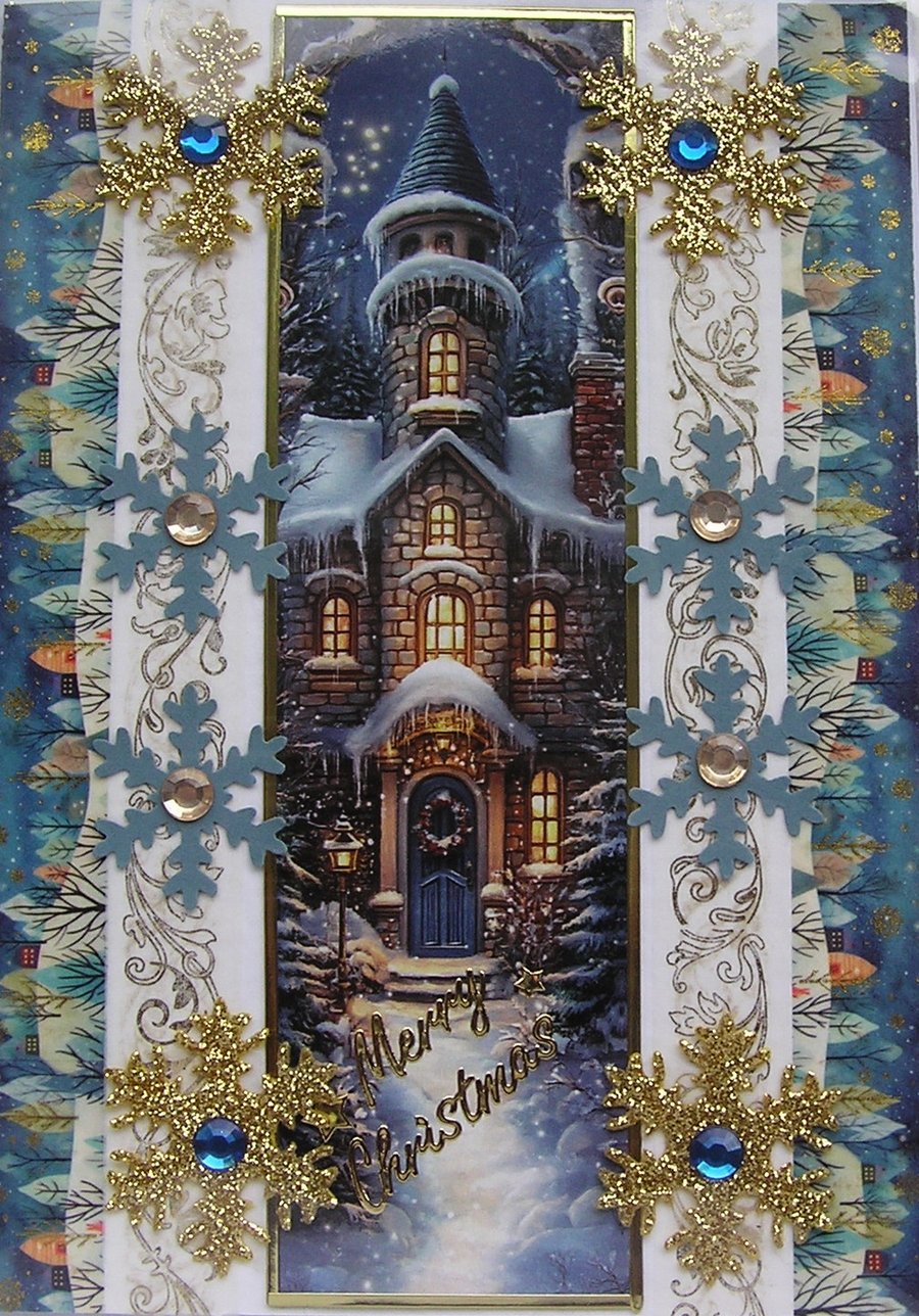 Hand Crafted Decoupage Chistmas Card - Merry Christmas (3404) Xmas Welcome Home
