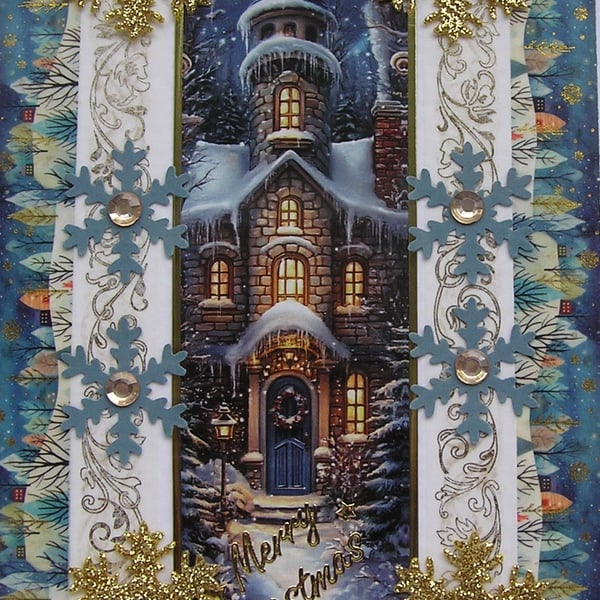 Hand Crafted Decoupage Chistmas Card - Merry Christmas (3404) Xmas Welcome Home