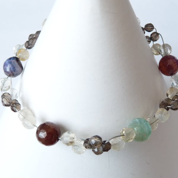 Multi Coloured Agate & Citrine Bracelet - Sterling Silver - Handmade 