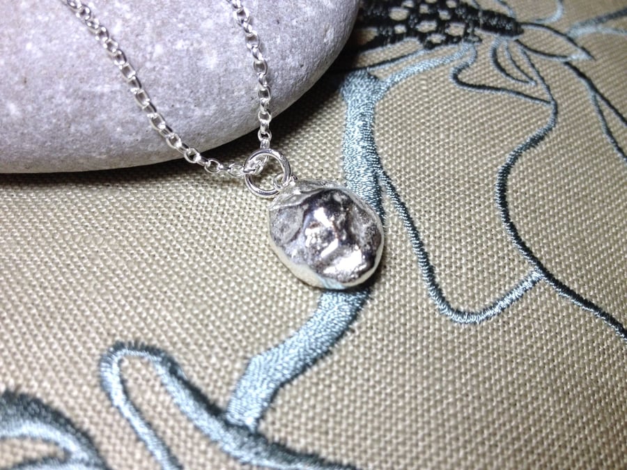 Solid Silver Molten Nugget Pendant. 