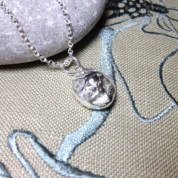 Solid Silver Molten Nugget Pendant. 