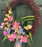 Handmade Summer Wildflower Wreath Front Door UK - Boho Grapevine Ribbon Wreath - Image 2