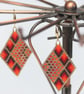Diamond Shaped Beaded Earrings with Red, Orange and Gold Geometric Design