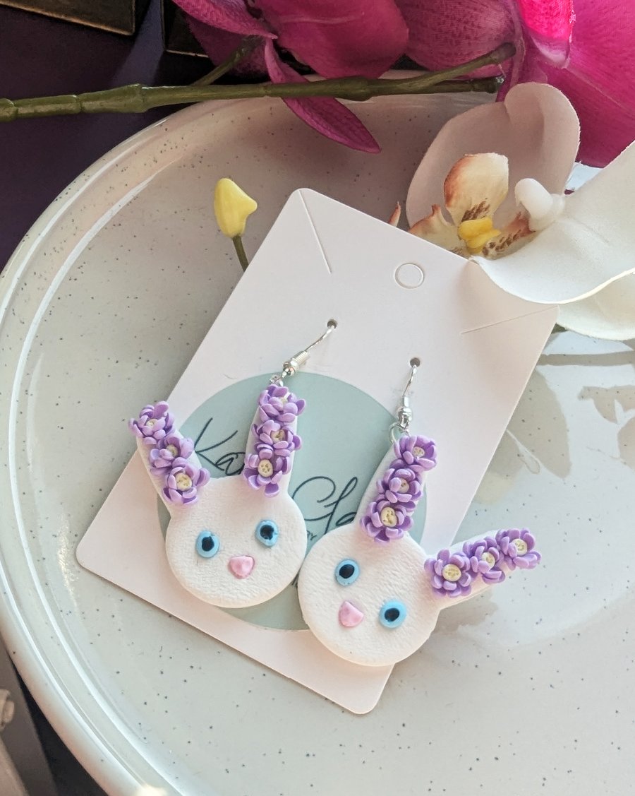 Floral Easter Bunny Dangle Earrings