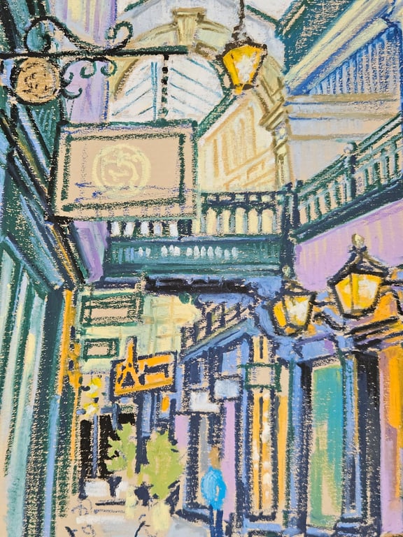 Castle Arcade original oil pastel drawing