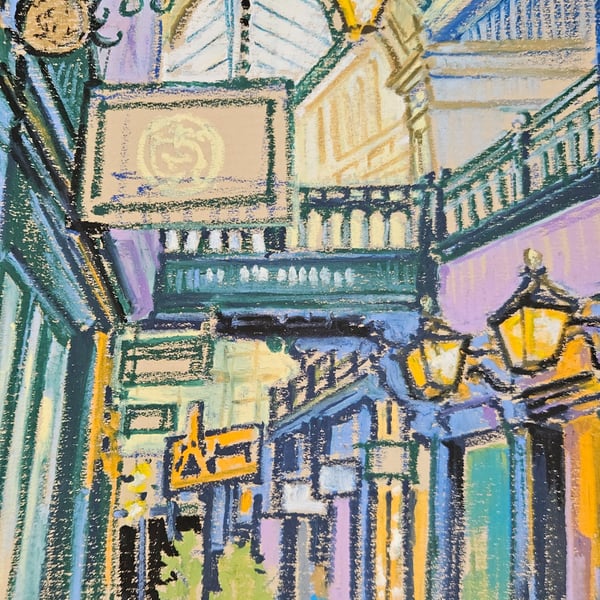 Castle Arcade original oil pastel drawing