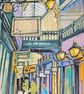 Castle Arcade original oil pastel drawing - Image 1