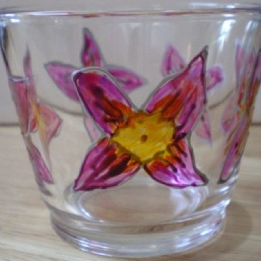 Handpainted Clematis Flowers - Votive Holder