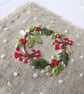HAND EMBROIDERED CHRISTMAS CARD  FOLIAGE WREATH   - Image 2