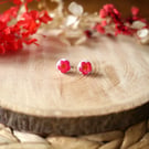 Real Flower Hypoallergenic Pink & White Studs 