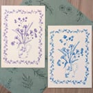 Original Botanical Floral Hand Painted Ink Illustration A6