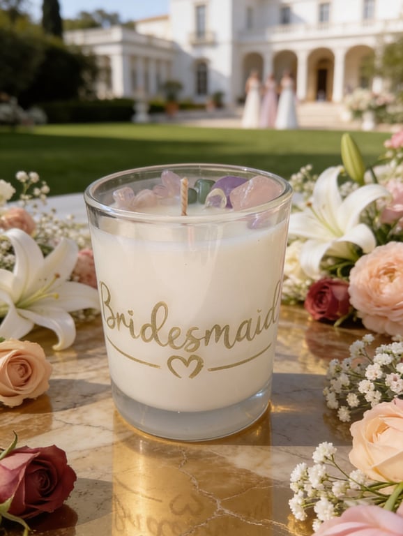 Personalised Bridesmaid Gift - Crystal Wedding Candle - Hand-Etched Keepsake