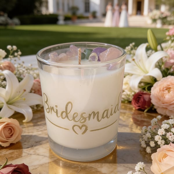 Personalised Bridesmaid Gift - Crystal Wedding Candle - Hand-Etched Keepsake