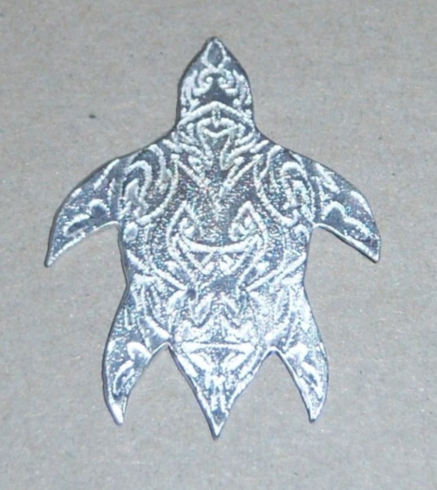 Turtle brooch in etched sterling silver