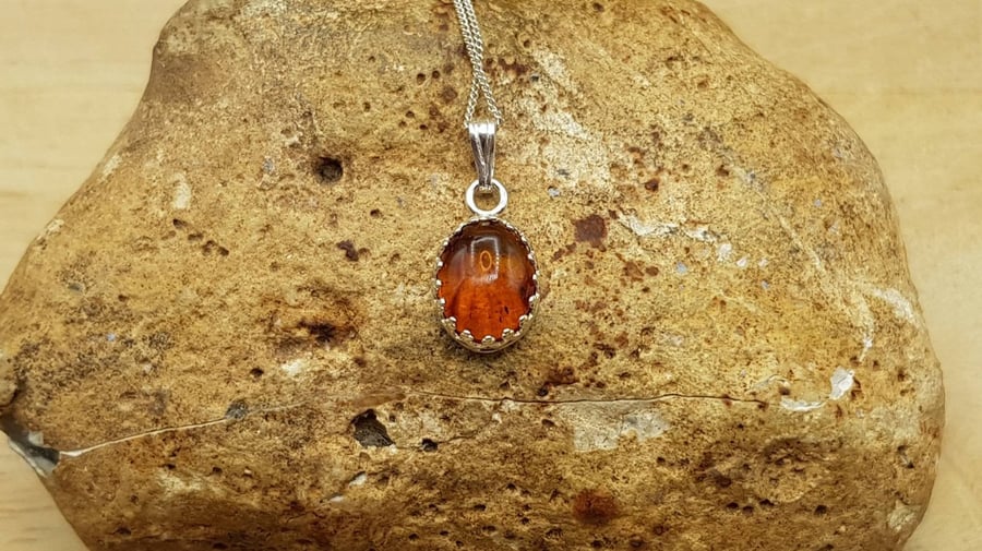 Tiny amber pendant necklace. 925 sterling silver necklaces for women
