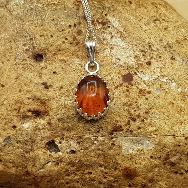 Tiny amber pendant necklace. 925 sterling silver necklaces for women