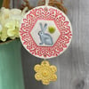 Ceramic Easter decoration with rabbit and flower pink