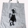 Sale Steampukn Penguin Linocut Hand Printed Cream Tote Shopping Bag