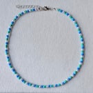 Pearls,Blue Seed Bead Choker Necklace, Y2K Beaded Jewelry, Minimalist Style
