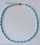 Pearls,Blue Seed Bead Choker Necklace, Y2K Beaded Jewelry, Minimalist Style