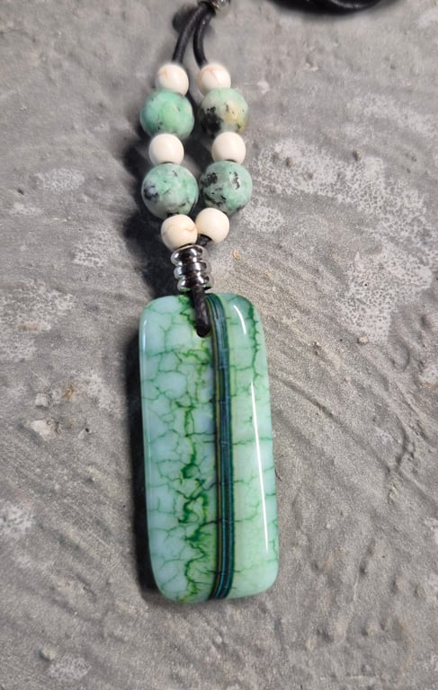 Green Dragon Veins Agate Oblong Pendant