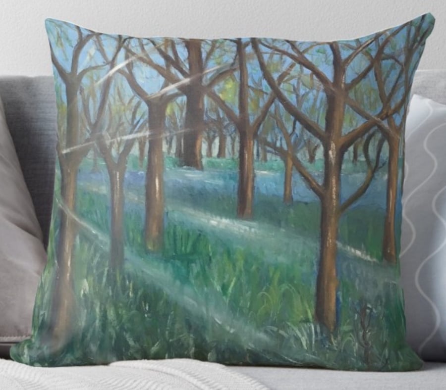 Throw Cushion Featuring The Painting ‘Inspiration In The Bluebell Wood’