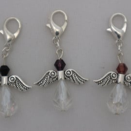 Crochet stitch markers - silver angel x3 in gothic clear