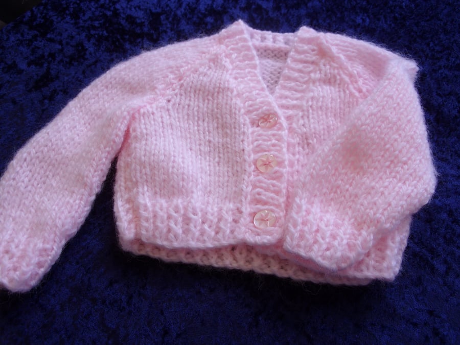 18 inch Chunky V neck Pink Baby Cardigan