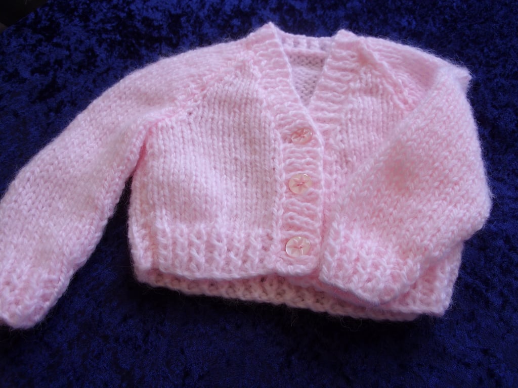 18 inch Chunky V neck Pink Baby Cardigan