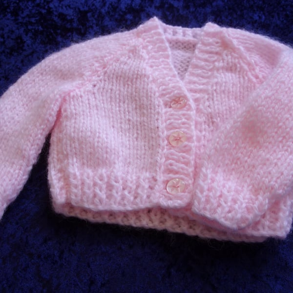18 inch Chunky V neck Pink Baby Cardigan