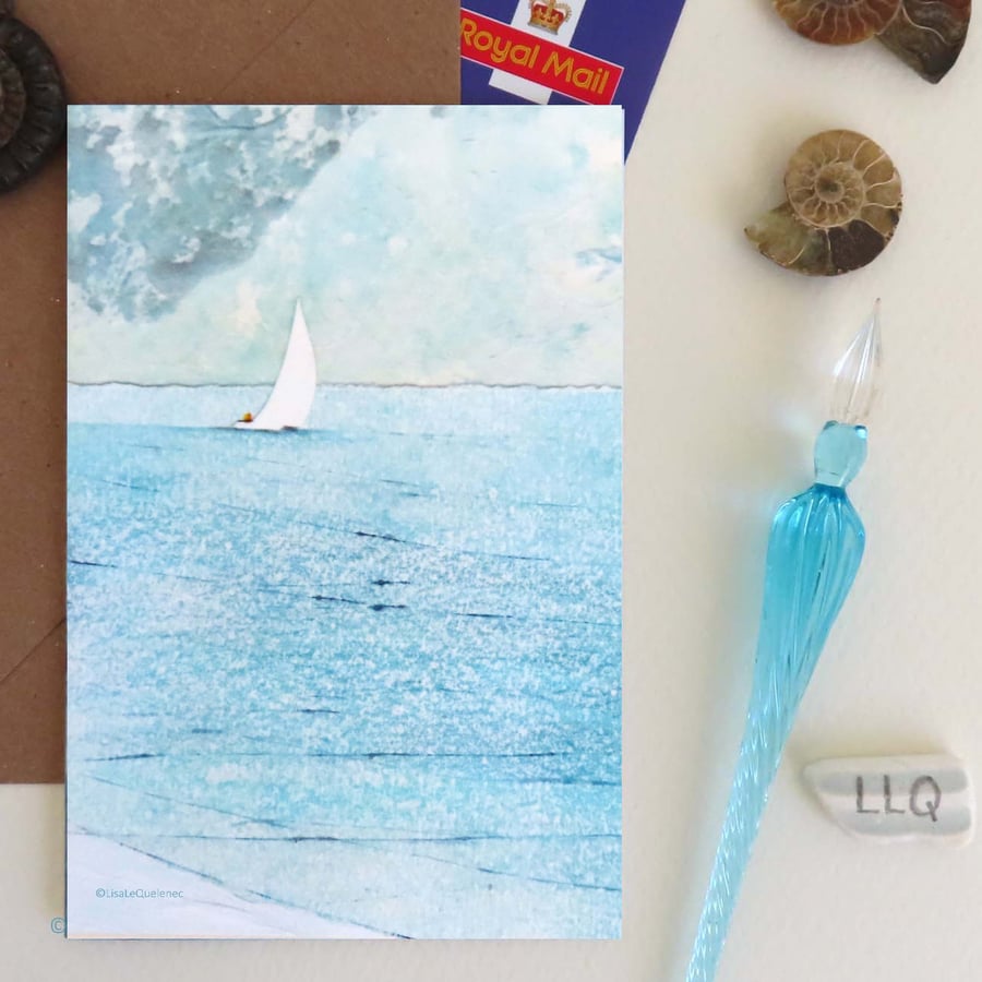 Summer sailing blank art artist card coastal seaside cellophane free