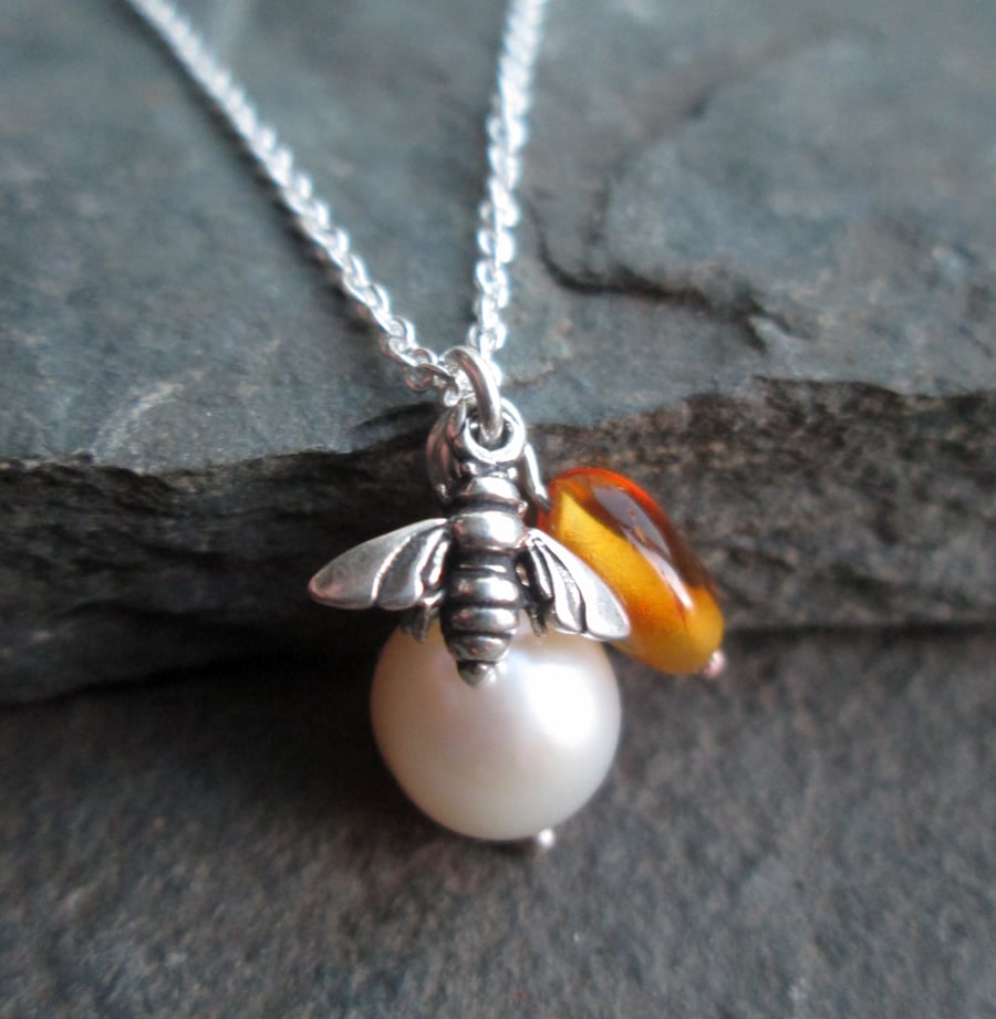 Bee Necklace - Silver Charm Pendant,  Gift for Her, Women, Nature Jewellery