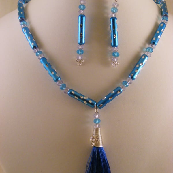 Blue Tassel Jewellery Set