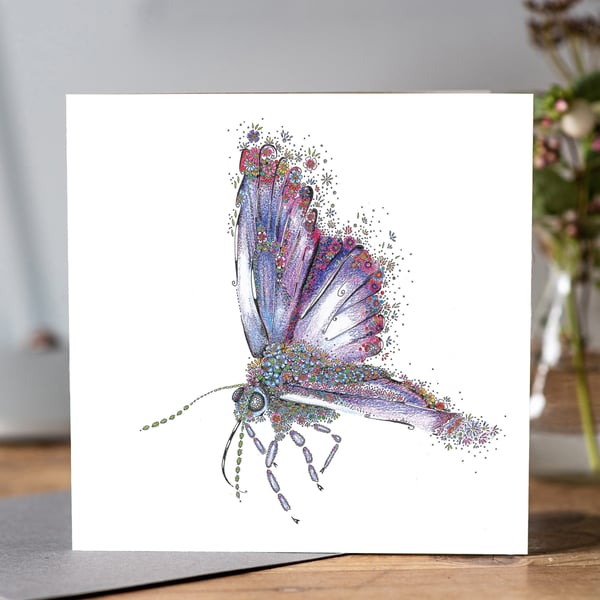 Purple Butterfly Greeting card (Common Blue) - Folksy