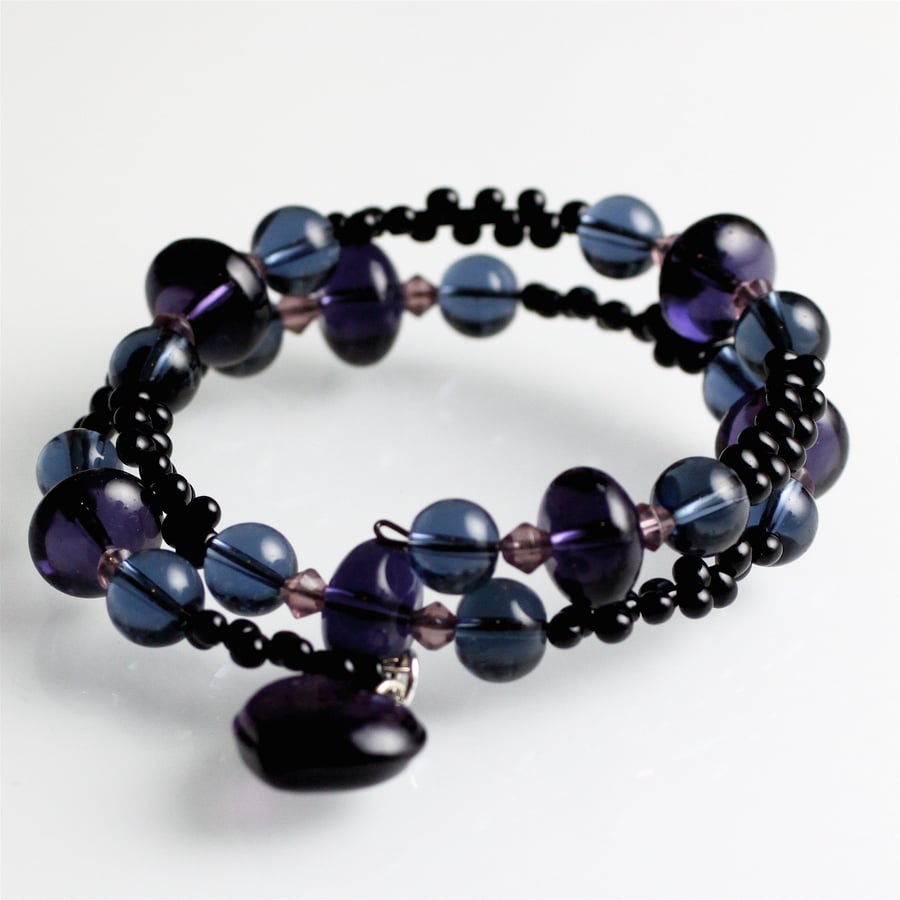 Purple, Blue and Black Wrap Bracelet - UK Free Post