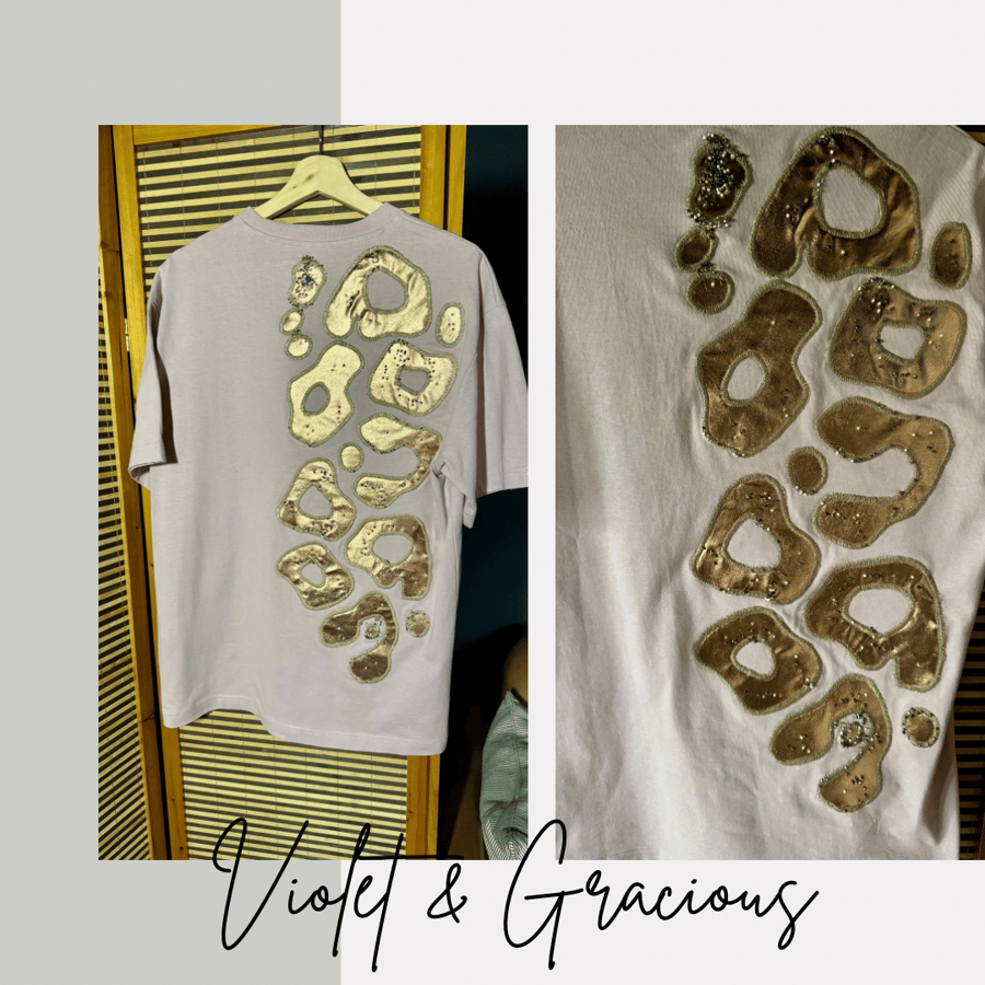 Handmade Pink Leopard Print T-shirt . Animal Print . Applique . size S