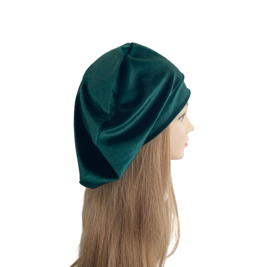 Dark Green Retro Style Beret Hat for Women Soft Stretch Velour Beret Cap