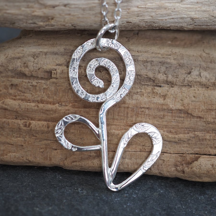 Silver Flower Pendant, Handmade Necklace, Flower Jewellery, Silver Daisy