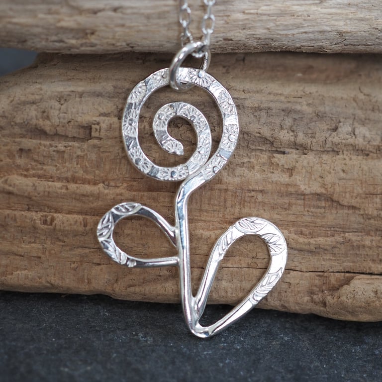Silver Flower Pendant, Handmade Necklace, Flower Jewellery, Silver Daisy