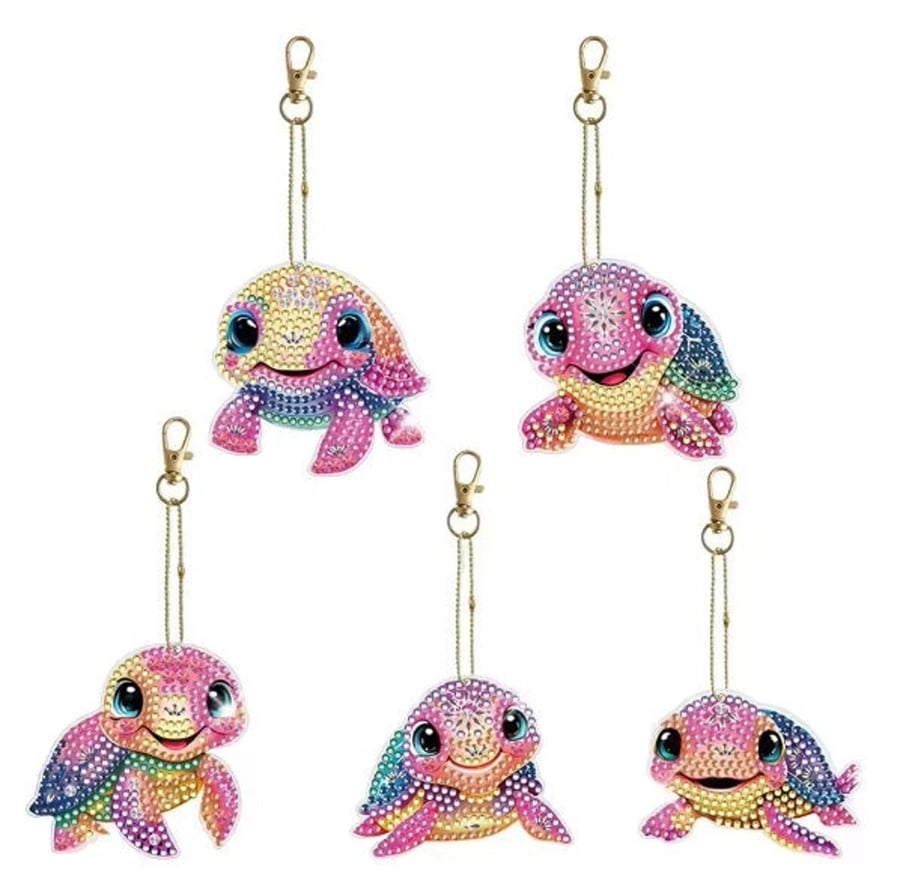 Turtle Keychain, 5PCS 5D DIY Cute Colourful Turtles Keychain, Diamond Painting K