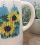Beaded fringe earrings, Sunflower design, boho dangle fringe earrings, gift her - Image 4