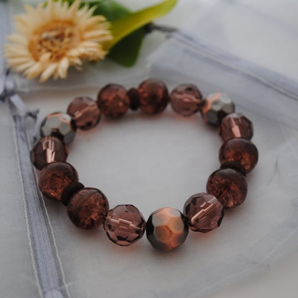 Sale-copper and brown stretch bracelet