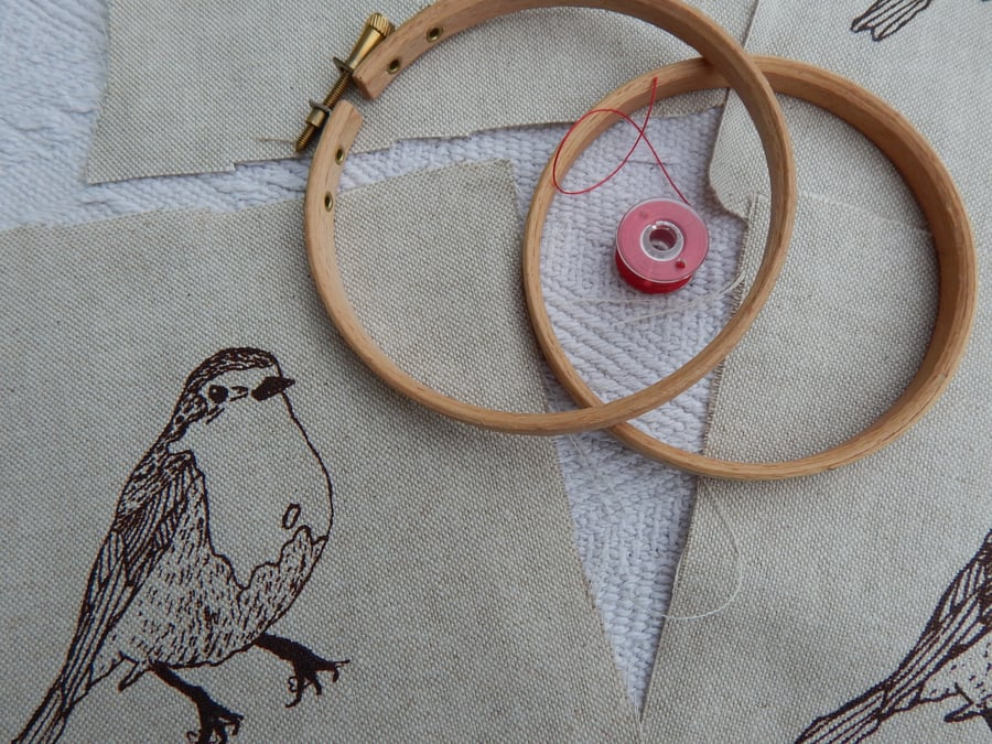 Screen printed Robin - 4 x Printed Fabric Pieces